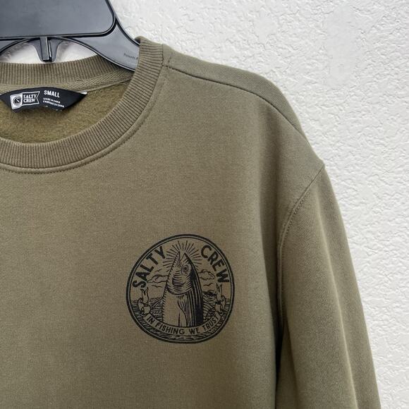 Salty Crew Men's Pullover Sweatshirt Sz S Olive Green In Fishing We Trust - Picture 8 of 8